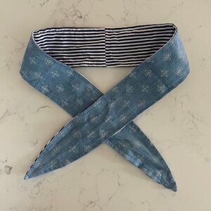 Upcycle Reversible Hair Tie Stripes & Denim Print Blue White Cream Sz OS